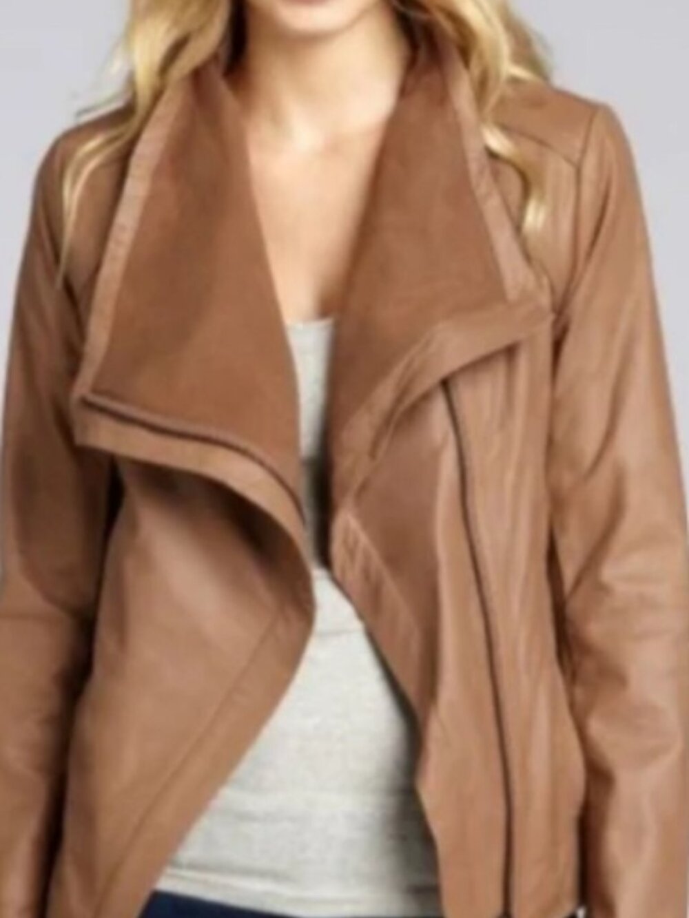 Elie Tahari Andreas Lamb Leather Moto Jacket, Sand, Size L